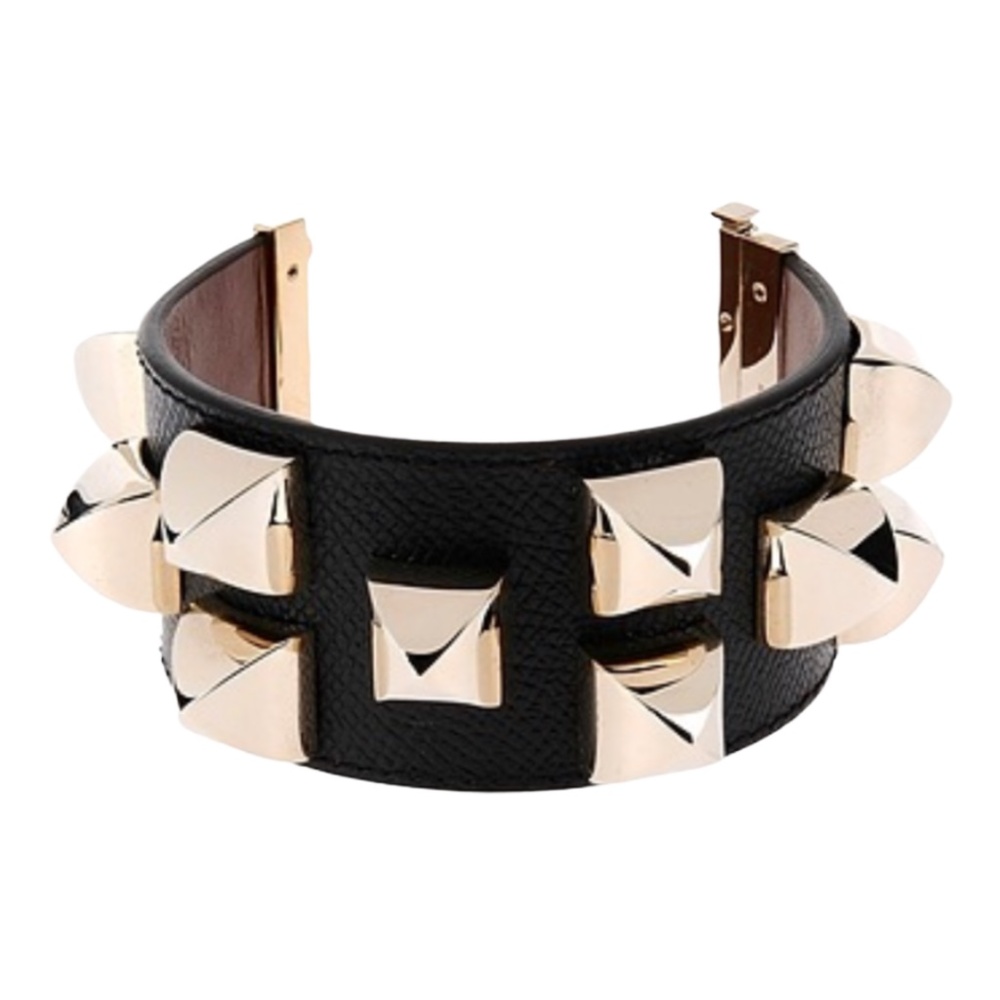 GIVENCHY Spiked Leather and Gold Cuff Bracelet